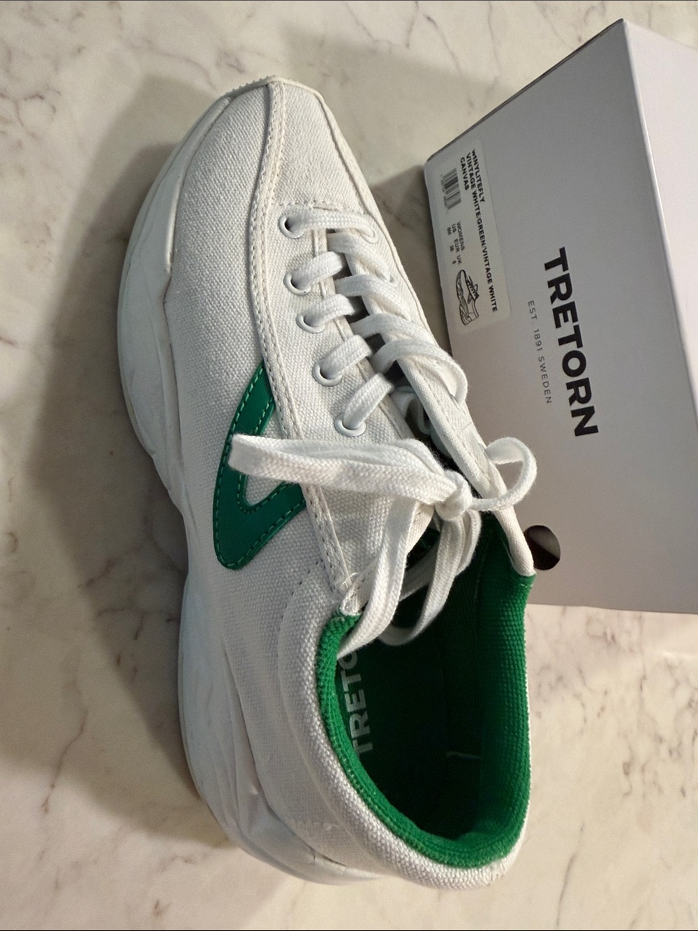 Tretorn Kids White Canvas Sneakers with Green Accents